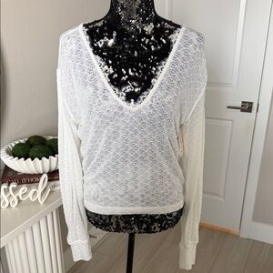 Free People White Lace V-Neck Top